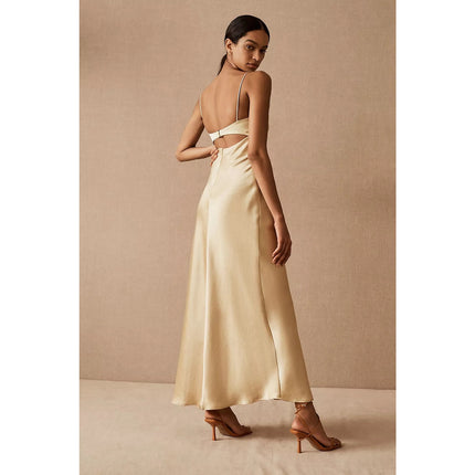 BEC & Bridge Carrie Yellow Satin Silk Sleeveless Cutout Cami Slip Midi Dress 4