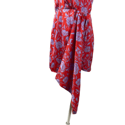 Lovers and Friends Kamala Red Floral Satin Sleeveless Drape Mini Sheath Dress M