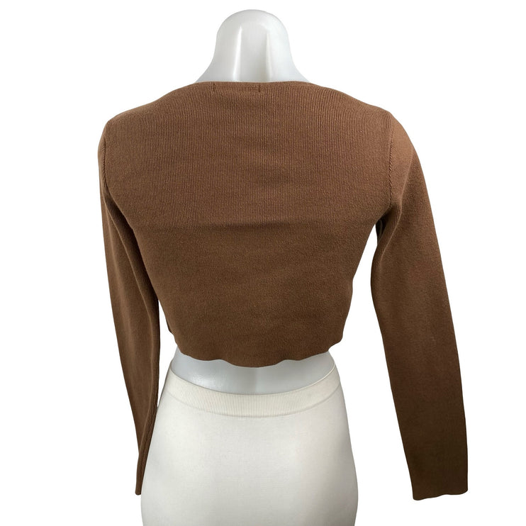 Brandy Melville Women's Brown Ribbed Knit Button Up Crop Cardigan Sweater Size S