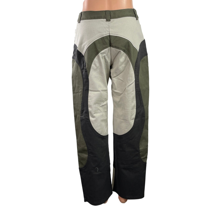 Me Dic Al Women's Green Colorblock High Rise Baggy Wide Leg Trousers Pants Sz XS