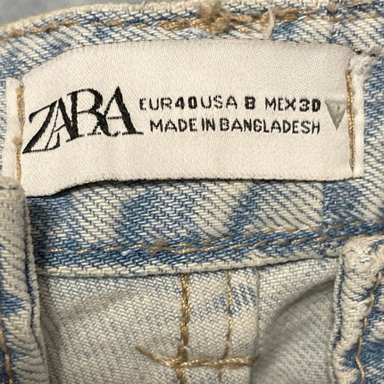 Zara Womens Blue Light Wash Mid Rise Wide Leg Baggy Cargo Denim Jeans Pants Sz 8