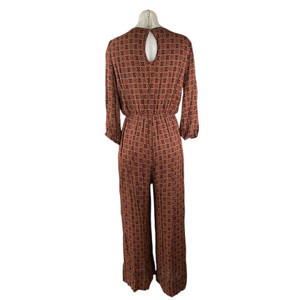 Blue Rain Multicolor Floral V Neck Faux Wrap Long Sleeve Wide Leg Jumpsuit Sz M