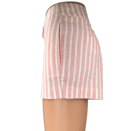 J.Crew Women's Pink White Linen Striped Mid Rise Button Casual Shorts Size 4