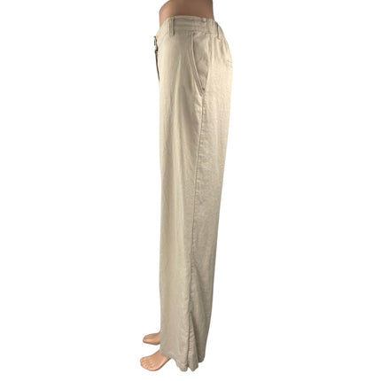 Love Tree Women's Beige Linen High Waisted Straight Wide Leg Trousers Pants Sz M
