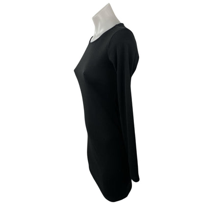 Princess Polly Black Ribbed Knit Round Neck Long Sleeve Mini Bodycon Dress Sz 4