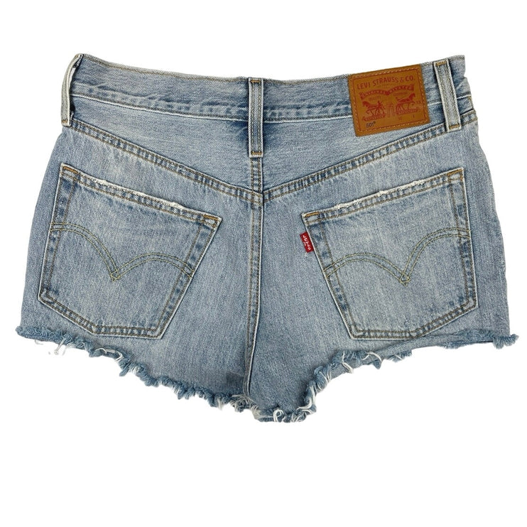 Levi's 501 Blue Women's Mid Rise Distressed Frayed Raw Hem Denim Jeans Shorts 27