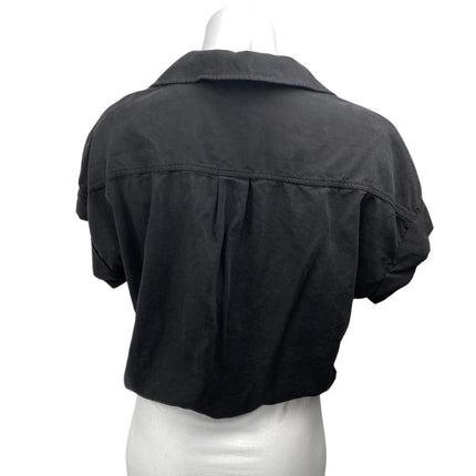 Cloth & Stone Black Collared Short Sleeve Button Down Crop Blouse Shirt Top Sz S