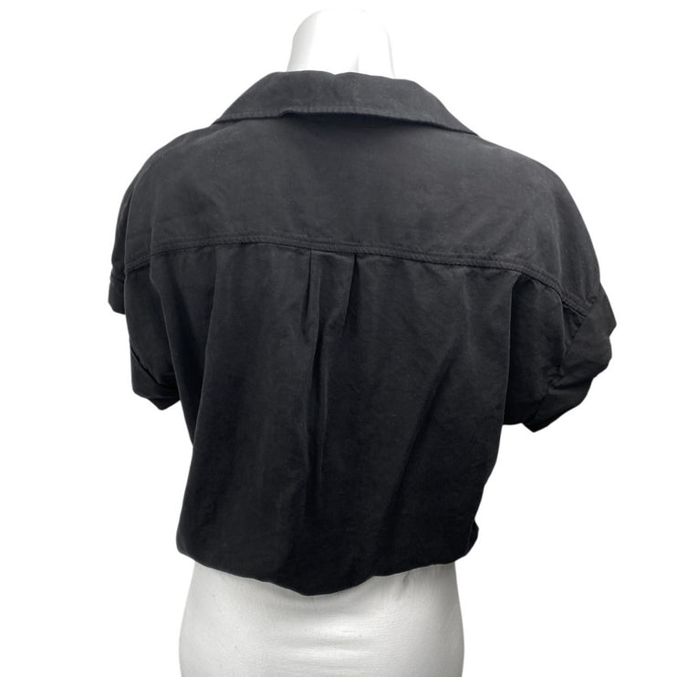 Cloth & Stone Black Collared Short Sleeve Button Down Crop Blouse Shirt Top Sz S