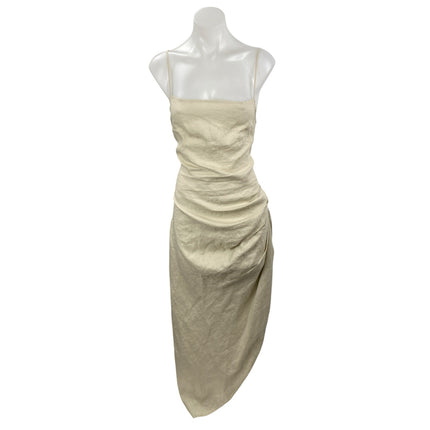 NA-KD Beige Cream Sleeveless Cami Tank Ruched Asymmetric Maxi Dress Size 10