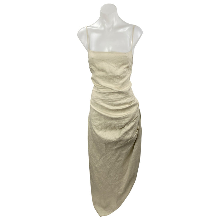 NA-KD Beige Cream Sleeveless Cami Tank Ruched Asymmetric Maxi Dress Size 10