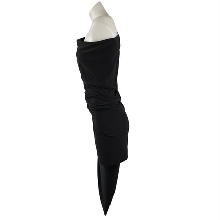Norma Kamali Black Sleeveless One Shoulder Asymmetric Hem Midi Bodycon Dress XS