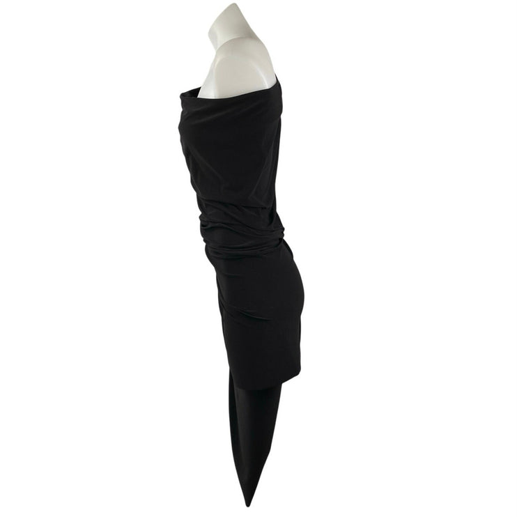 Norma Kamali Black Sleeveless One Shoulder Asymmetric Hem Midi Bodycon Dress XS