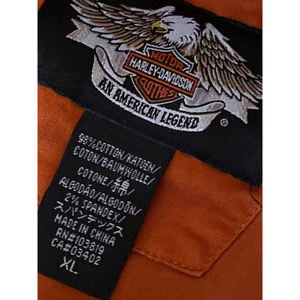Harley Davidson Orange Embroidered Short Sleeve Button Down Work Shirt Top Sz XL