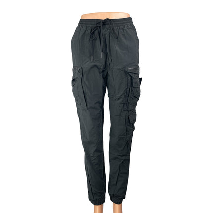 Standard Cloth Gray Elastic Waist High Rise Tapered Cargo Trousers Pants Size S