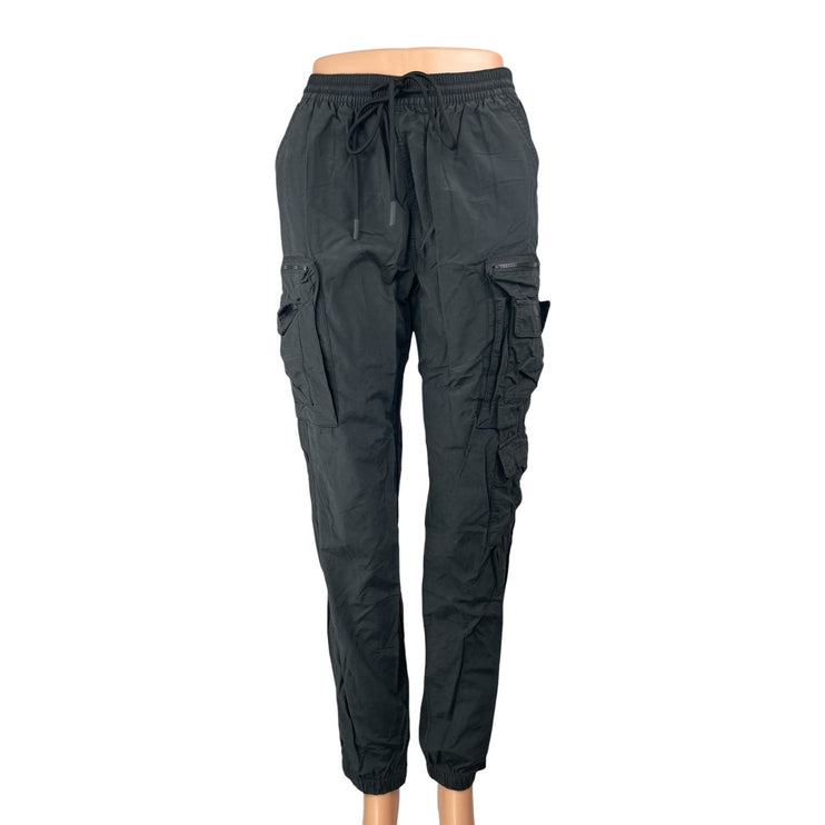 Standard Cloth Gray Elastic Waist High Rise Tapered Cargo Trousers Pants Size S