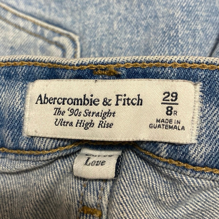 Abercrombie & Fitch The 90s Ultra High Rise Blue Distressed Denim Jeans Size 29