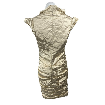 Nicole Miller Gold Metallic Cap Sleeve Surplice V Neck Ruched Mini Dress Size 12