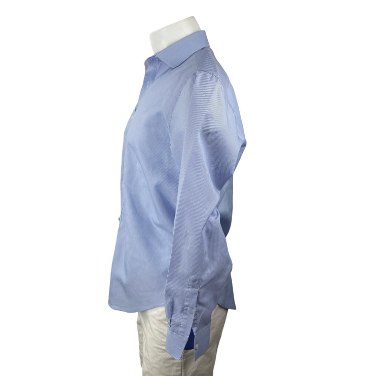Metropolitan View Men's Blue Stripe Long Sleeve Slim Button Down Shirt Top Sz 32