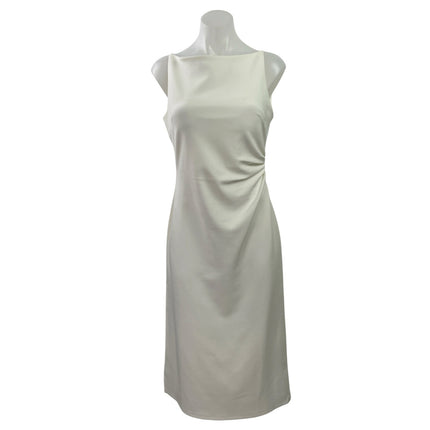 Tansshop White Sleeveless Boat Neck Ruched Tank Cami A Line Midi Dress Size L