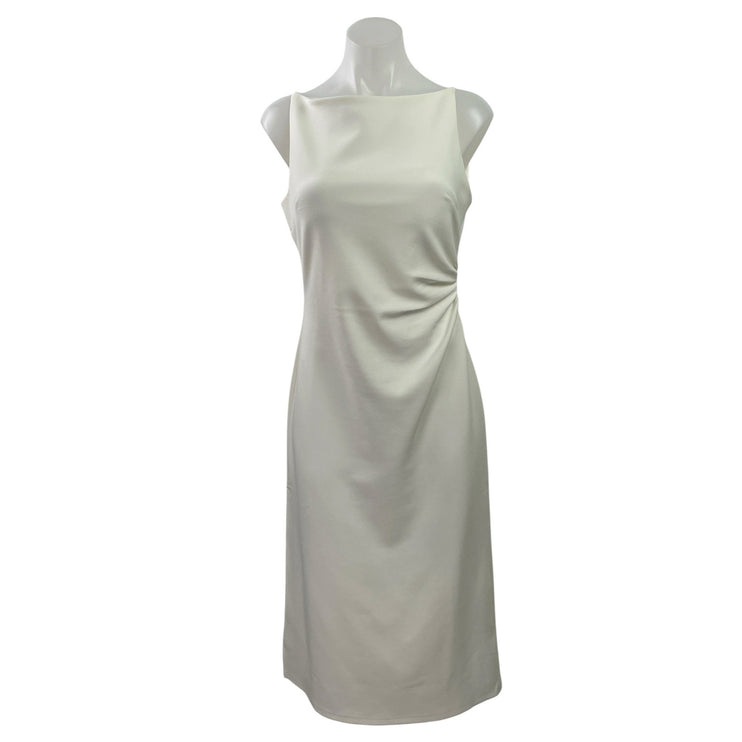 Tansshop White Sleeveless Boat Neck Ruched Tank Cami A Line Midi Dress Size L