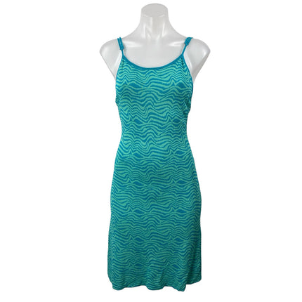 Zara Women's Teal Blue Striped Knit Sleeveless Scoop Neck Mini Bodycon Dress S