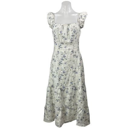 Reformation Noreen White Floral Ruffles Cap Sleeves Tiered A-line Midi Dress 10