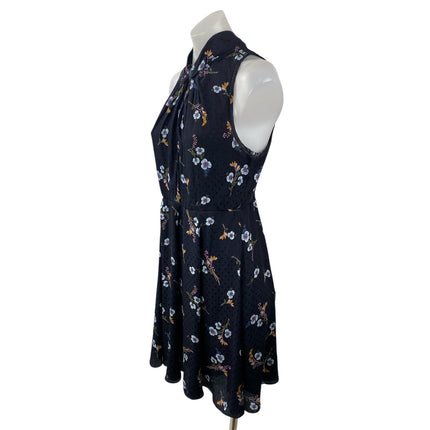 Rebecca Taylor Natalie Black 100% Silk Floral Sleeveless A Line Mini Dress Sz 8