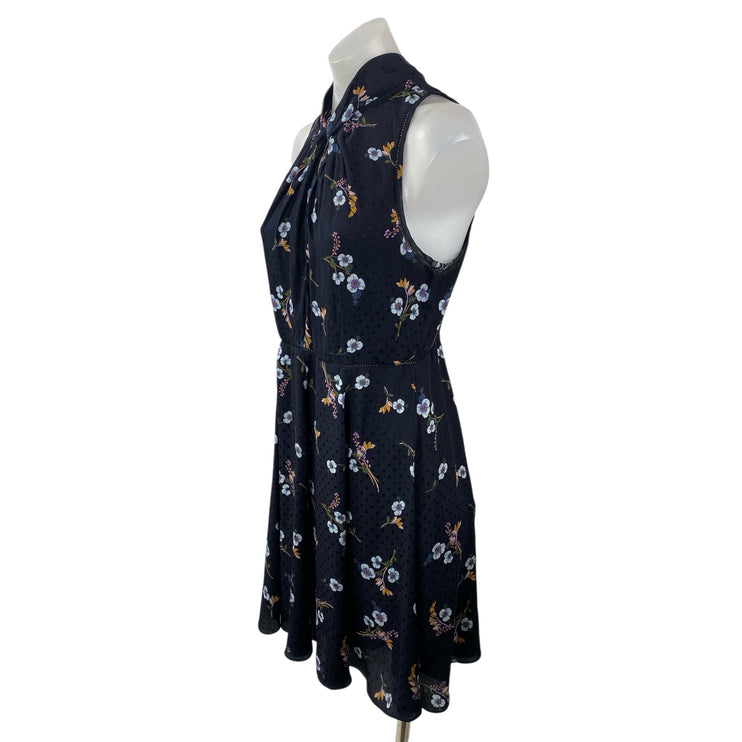 Rebecca Taylor Natalie Black 100% Silk Floral Sleeveless A Line Mini Dress Sz 8