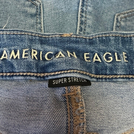 American Eagle Super Stretch Blue Distressed High Waisted Denim Jean Shorts 4