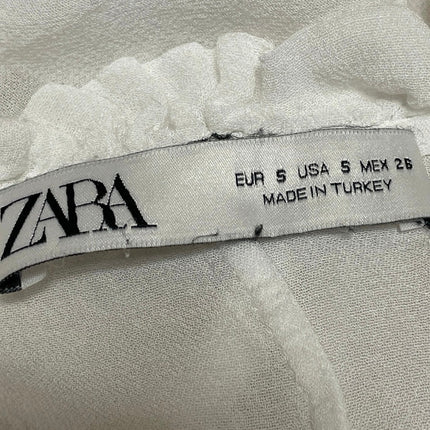 Zara Women's White Long Sleeve Ruffle V Neck Tie Peplum Wrap Blouse Top Size S