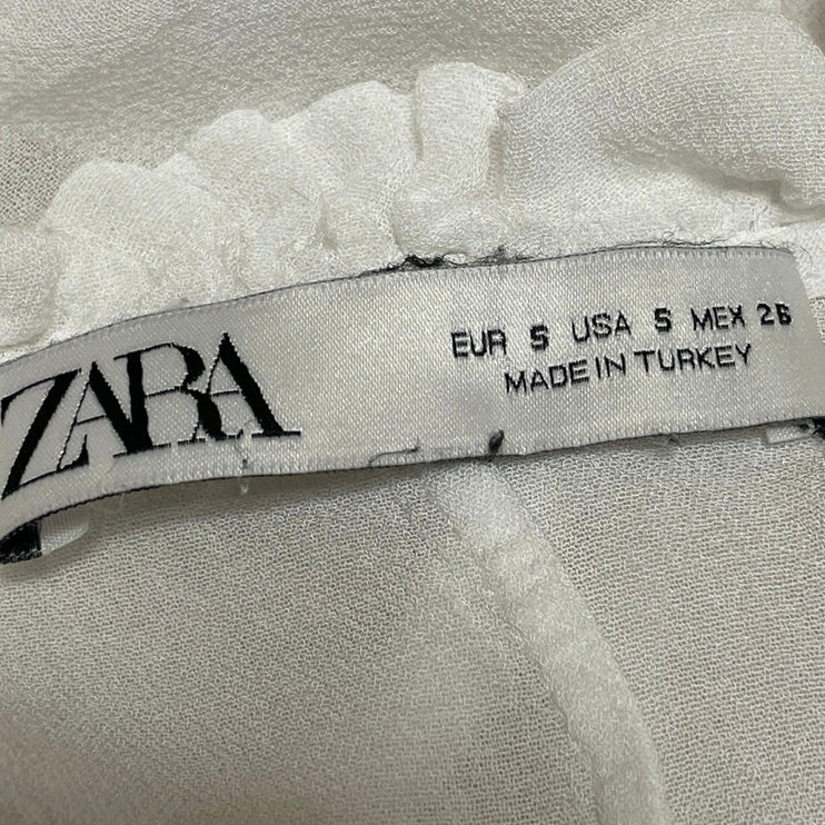 Zara Women's White Long Sleeve Ruffle V Neck Tie Peplum Wrap Blouse Top Size S