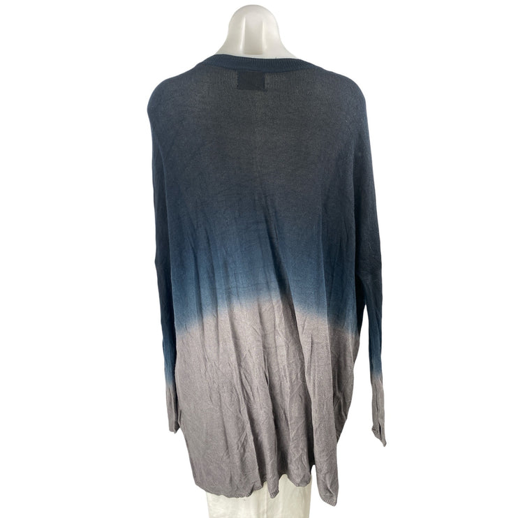 Pins and Needles Blue Ombre Dip Dye V Neck Long Sleeve Tunic Blouse Top Size S