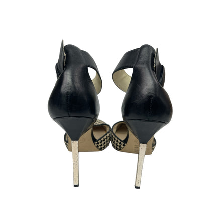 Michael Kors Black Houndstooth Pointed Toe Stiletto Heel Ankle Strap Sandals 8.5