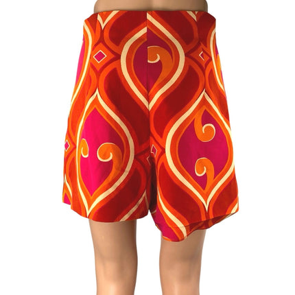 Zara Red Coral Argyle Geometric High Waisted Slit Split Mini Skirt Skort Size S