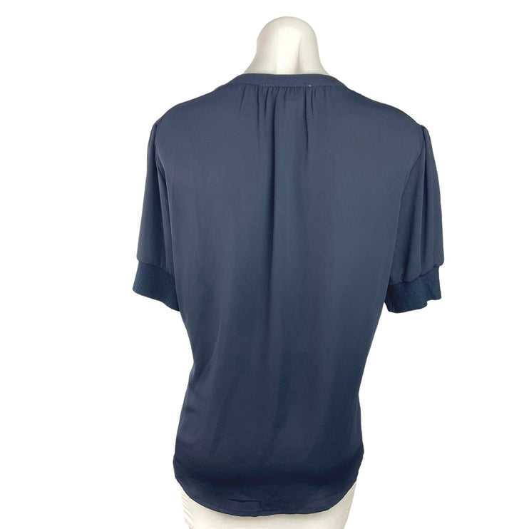 Catherine Malandrino Blue V-neck Puff Sleeve Lightweight Pullover Blouse Top L