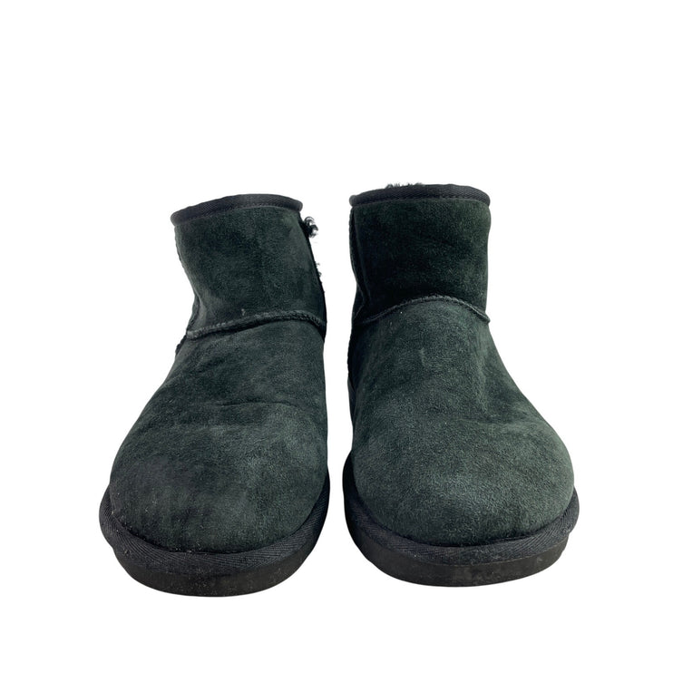 UGG Classic Mini Gray Suede Sheepskin Shearling Slip On Round Toe Ankle Boots 10