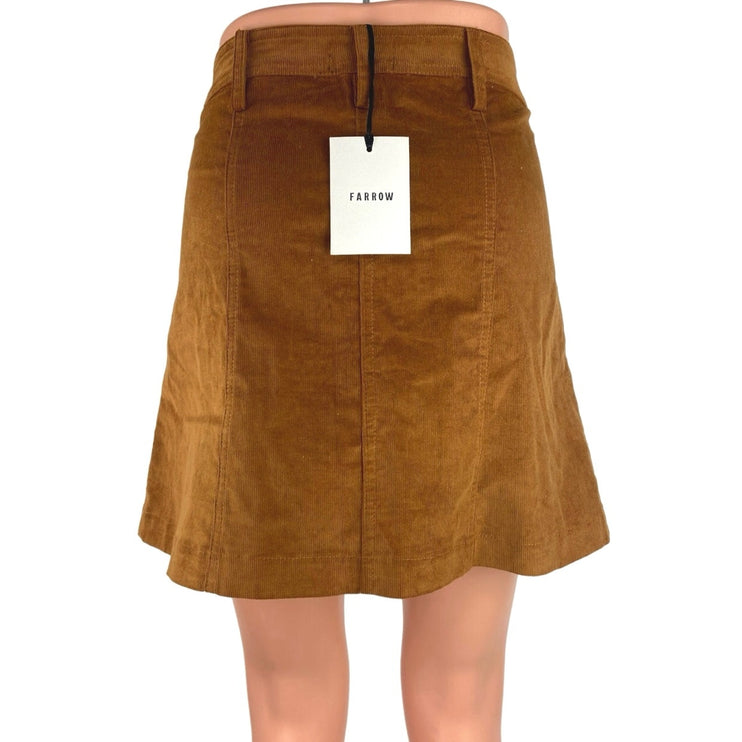 Farrow NWT Camel Brown Corduroy Snap Burron Front Mini A-line Casual Skirt Sz M