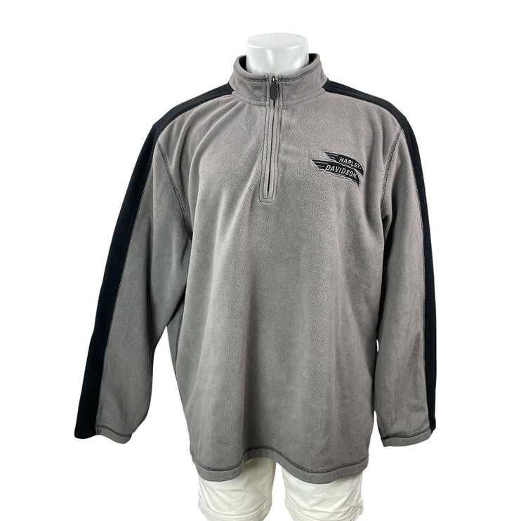 Harley Davidson Men's Gray Long Sleeve Quarter-Zip Fleece Pullover Sweater 2XL
