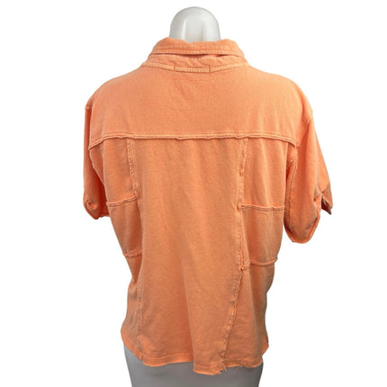 Free People Orange Cotton Collared Short Sleeve Boxy Crop Polo Shirt Top Size L