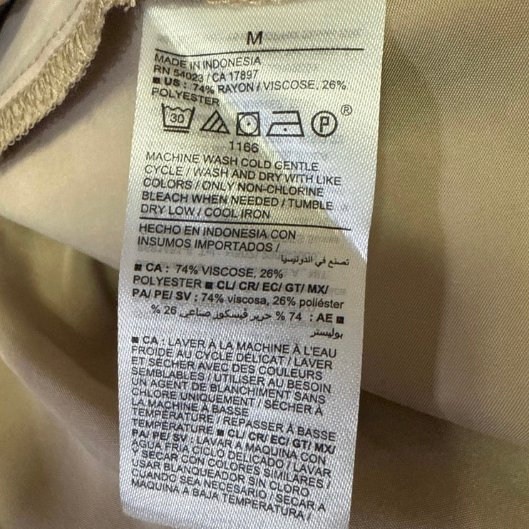Old Navy Tan Beige Sleeveless Collar Button Down Drawstring Midi Shirt Dress M
