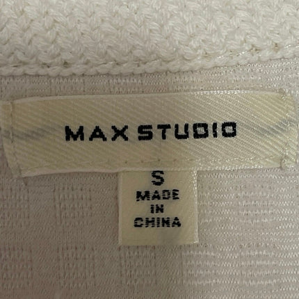 Max Studio Women's Cream Waffle Knit Long Sleeve V Neck Tie Blouse Top Size S