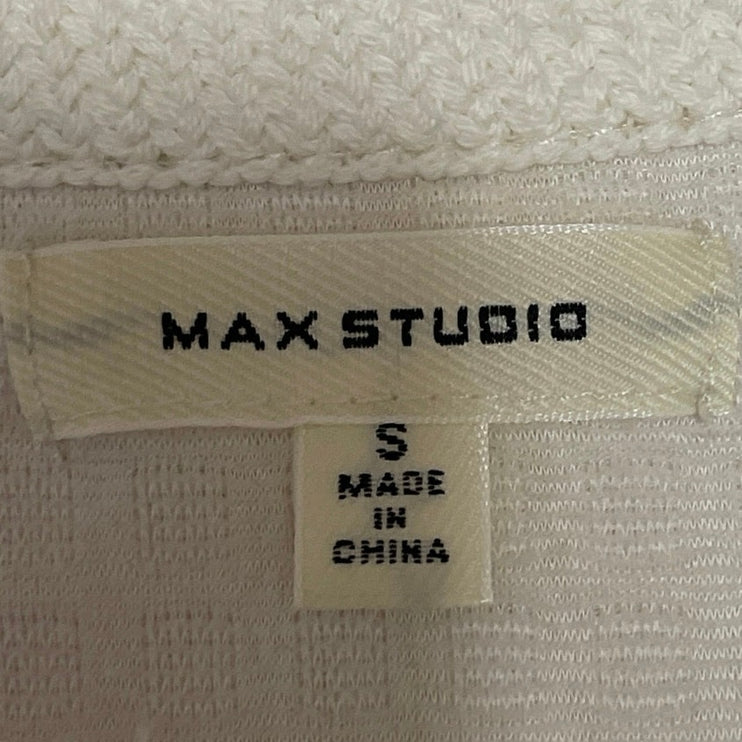 Max Studio Women's Cream Waffle Knit Long Sleeve V Neck Tie Blouse Top Size S