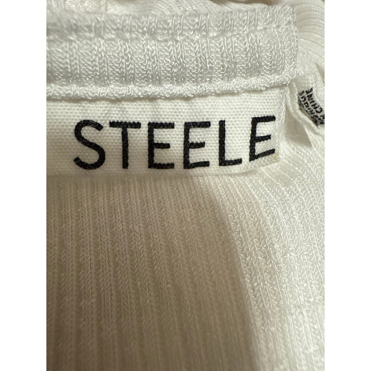 Steele White Ribbed Knit Long Sleeve Lettuce Edge Asymmetric Crop Top Size XS