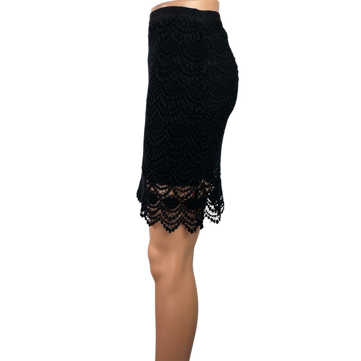 MNG Mango Suit Black Crochet Lace High Waisted Zipper Mini Pencil Skirt Size XS