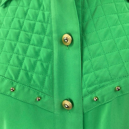 Louis Feraud Women's Green Quilted Long Sleeve Studded Button Down Shirt Top 6