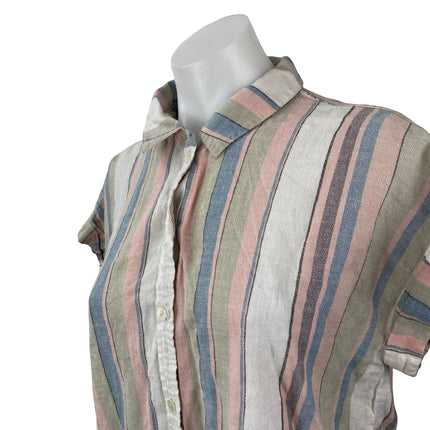 Sanctuary Women's Multicolor Linen Striped Short Sleeve Button Down Shirt Top S