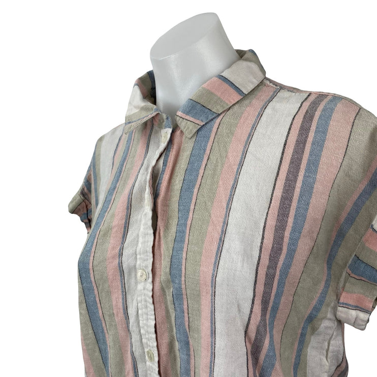 Sanctuary Women's Multicolor Linen Striped Short Sleeve Button Down Shirt Top S