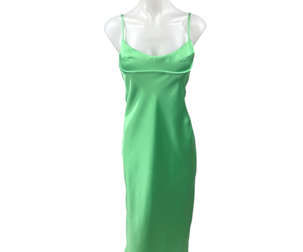 Zara Women's Green Silk Satin Sleeveless Cami Camisole Midi Slip Tank Brie Zara Women's Green Silk Satin Sleeveless Cami Camisole Midi Slip Tank Brie