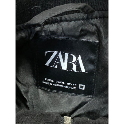 Zara Women's Black Faux Suede Full Zip High Neck Long Sleeve Coat Jacket Size XL
