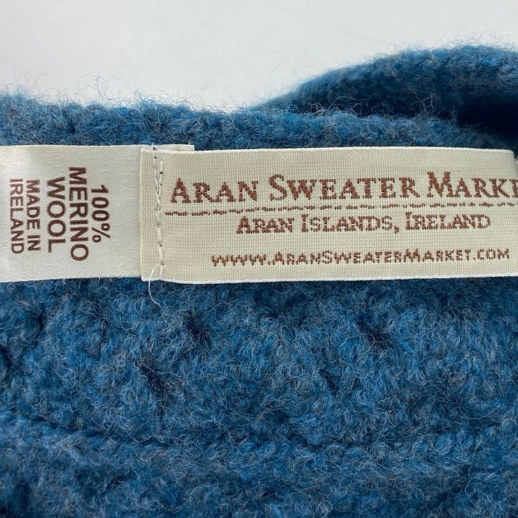 Aran Sweater Market Ireland Blue 100% Wool Cable Knit Button Fluffy Headband